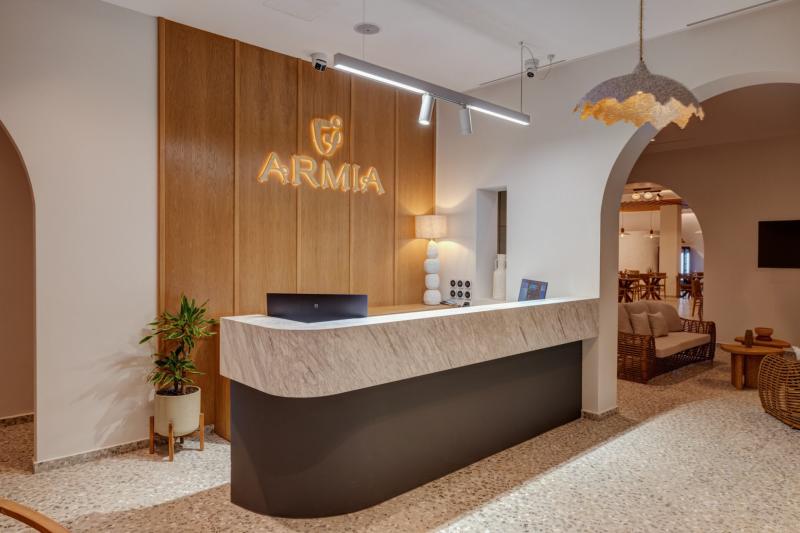 Reception lobby at Armia Experience Hotel, Vári, Sýros