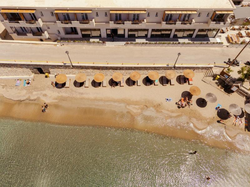 Aerial view of beachfront sunbeds, Armia Experience Hotel, Sýros