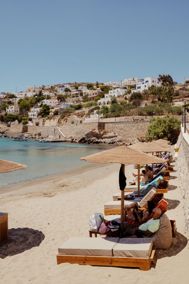 Beach loungers at Armia Experience Hotel, Vári, Sýros