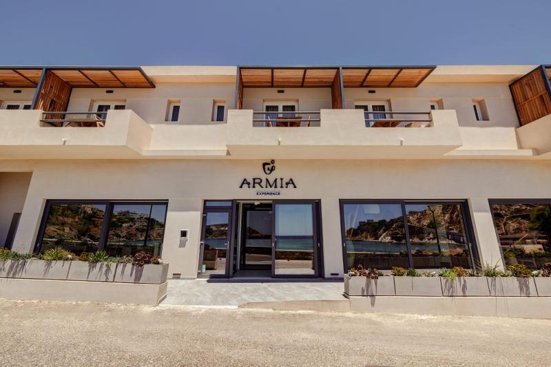 Beachfront setting at Armia Experience Hotel, Vári, Sýros