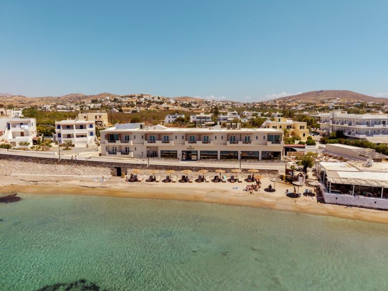 Panoramic beachfront aerial, Armia Experience Hotel, Vári, Sýros