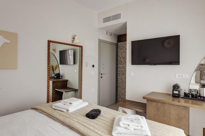 Bedroom detail at Armia Experience Hotel, Vári, Sýros